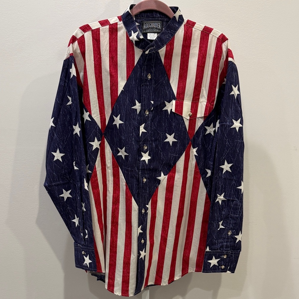 Vintage Rockmount Star-Spangled Button Down Shirt Mens L Cotton USA
